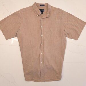 Charter Club Room Sz M Men's Short Sleeve Button Down Shirt Brown Stripes Cotton